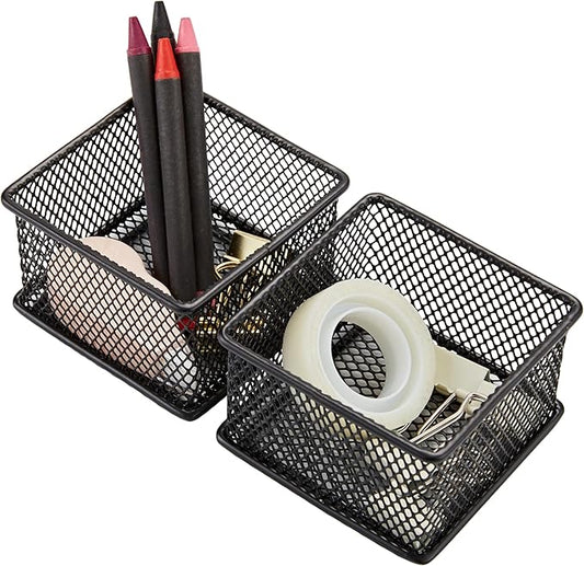 Annova Mesh Stackable Drawer Cabinet and Shelf Organizer Bins Storage Basket School Office Supply Holder Tray- Set of 2 (Black, 3x3x2 Inch)