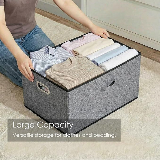 PRANDOM Storage Bins with Lids [3-Pack] Linen Fabric Foldable Storage Boxes Organizer Containers Baskets Cube with Cover Grey(23.4X15.9X11.4)