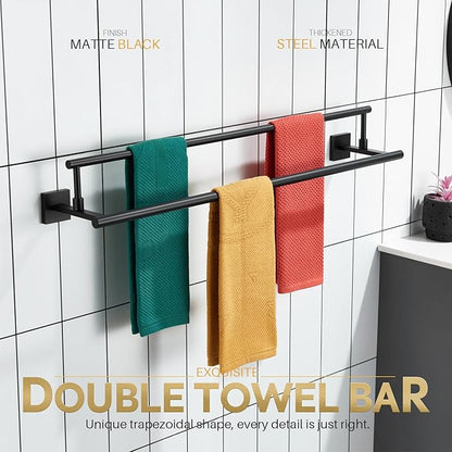 KOKOSIRI Bathroom Towel Bars 32-Inch Double Towel Rails Matte Black Towel Holder Overlength for Kitchen Garage Stainless Steel B5009BK-L32