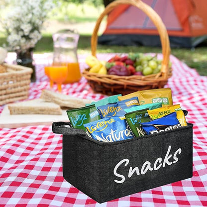 2PCS Snack Bin for Pantry - Snack Storage Basket Organizer for Storing Chips, Cookies, Pretzels, Popcorn and more - Kitchen Organization (Black)