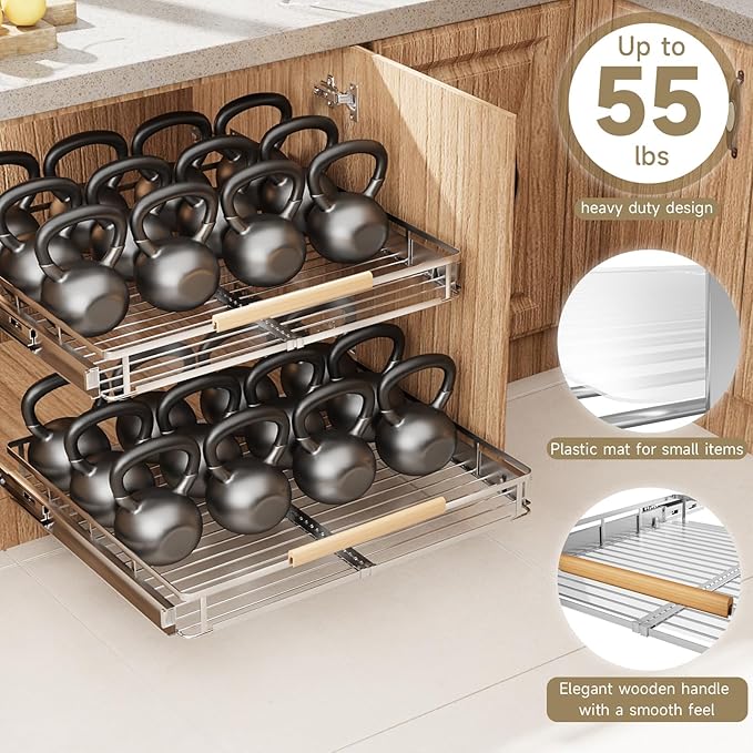 taiheis 1 Pack Expandable Pull Out Cabinet Organizer，Side Mounting 11.8~18"x17.3"Cabinet Pull Out Shelves, Expandable Slide Out Spice Rack for Kitchen Bathroom Office