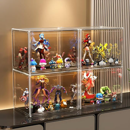 GUDEMAY Large Clear Stackable Plastic Storage Bins with Door, Dustproof Figure Collectibles Display Case, Football & Motorcycle Helmet Showcase, Basketball, Sports Memorabilia Organizer (XL, Count, 3)