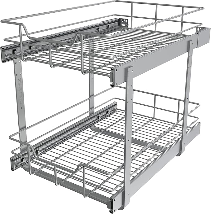 2 Tier Pull Out Cabinet Organizer 15" W X 22" D, Slide Out Drawers For Kitchen Cabinets, Pull Out Drawers For Cabinets Capacity Heavy Duty Caddy, Cabinet Pullout Shelves Chrome-Plated,Bathroom Pantry | Slide Out Drawers, For Kitchen Cabinets, Heavy Dut...