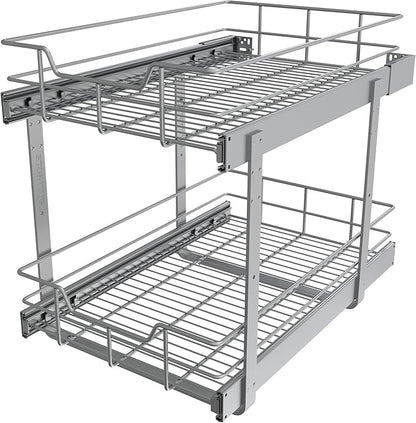 2 Tier Pull Out Cabinet Organizer 15" W X 22" D, Slide Out Drawers For Kitchen Cabinets, Pull Out Drawers For Cabinets Capacity Heavy Duty Caddy, Cabinet Pullout Shelves Chrome-Plated,Bathroom Pantry | Slide Out Drawers, For Kitchen Cabinets, Heavy Dut...