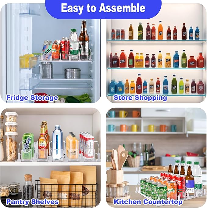 Faburo Drink Organizer for Fridge (Adjustable Width), 16.5” D Soda Can Fridge Drink Organizer, Refrigerator Beverage Organizers and Storage, Drink Dispenser Pop Can Holders for Fridge (5 Rows)
