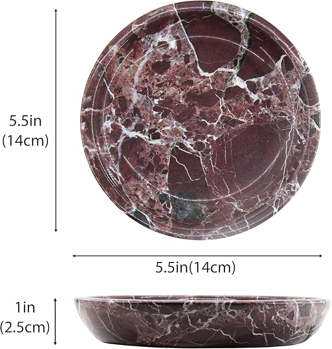 Small Natural Marble Jewelry Tray Key Plate Holder Dish Trinket Decor Catch All Bowl for Ring Earring Stone Gift for Women Daugther,Rosso Levanto