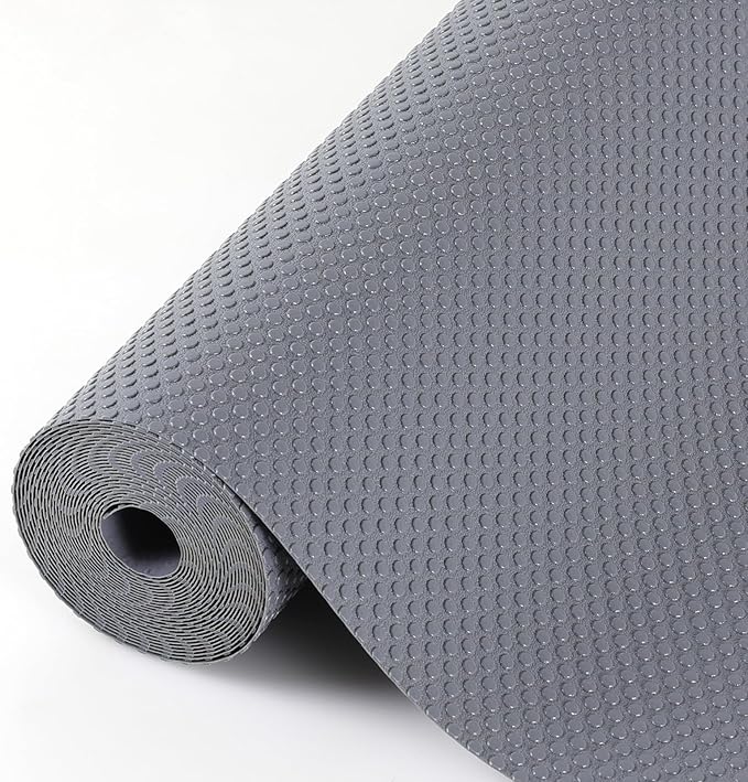 Hersvin Shelf Liners, 18in x 20ft Kitchen Drawer Mats, Non-Adhesive EVA Cupboard Protector, Cabinet Lining (Dark Gray/Dot)