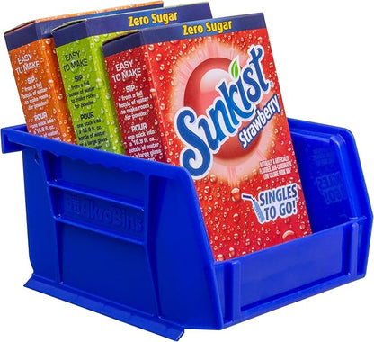 Akro-Mils 30210 AkroBins Plastic Storage Bins, Space-Saving Stackable Bins for Garage, Pantry, Craft Organization, 5" x 4" x 3", Blue,(Pack of 24)