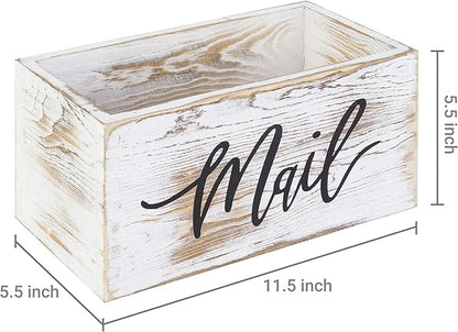 MyGift Mail Holder Storage Organizer Box Whitewashed Wood with MAIL Script Design, Desktop Letters, Bills, Notes and Postcard Bin for Home Office Dorm Room
