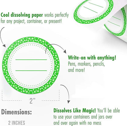 Canning Labels Dissolvable Stickers for Mason Jars and More (2" Round 200/roll) Canning Supplies Washes Off in Seconds Like Magic - Jar Labels Homemade Jam, Jelly, and More (Lime)