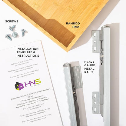 HOLDN’ STORAGE Bamboo Wooden Pull out Cabinet Organizer. 17" W x 21" D - Requires At Least a 18.25" W x 21" D.Cabinet Opening. W/Lifetime Limited Warranty. Bamboo Tray and Heavy gauge metal rails.