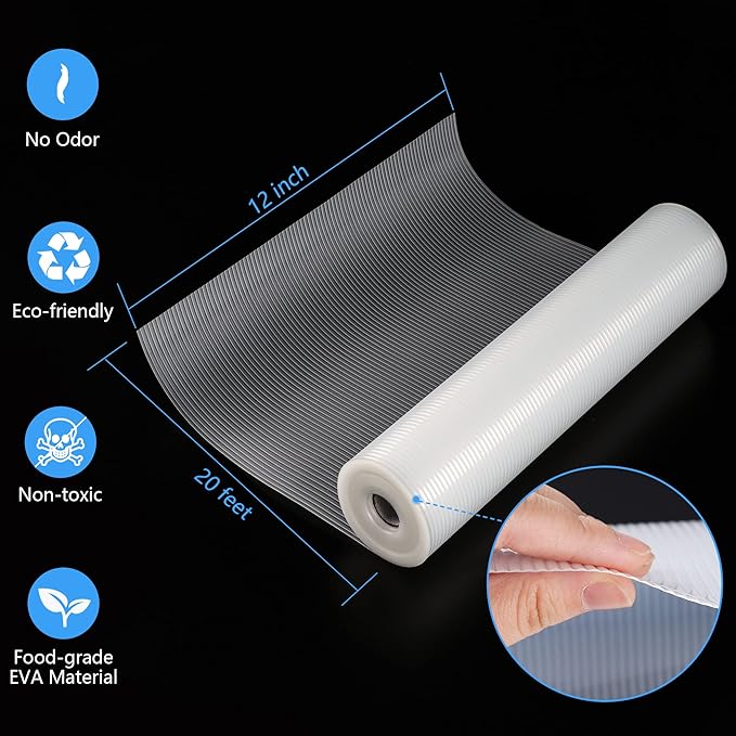 Shelf Liner,Non-Adhesive Drawer Liner,Food-Grade Material for Kitchen Cabinets Liner,Non-Slip Cupboard Liners Kitchen Drawer Liners Bathroom Shelves Liners (12 inches x 20 Feet x 2 Rolls)