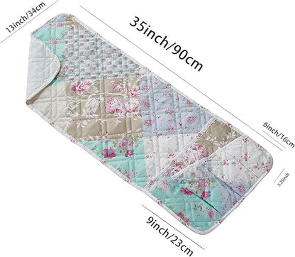 Brilliant Sunshine Blue and Green Rose Patchwork Couch Armrest 5 Pockets Organizer, Slip Resistant Armchair Caddy, Washable Remote Controls Holder, Storage for Magazine, Tablet, Phone, Blue Green