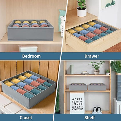 Joyoldelf Sock Drawer Organizer Divider Underwear Organizer 16-cell Fabric Dresser Drawer Organizers Storage Boxes for Socks Lingerie, Handkerchiefs, Ties (Grey)
