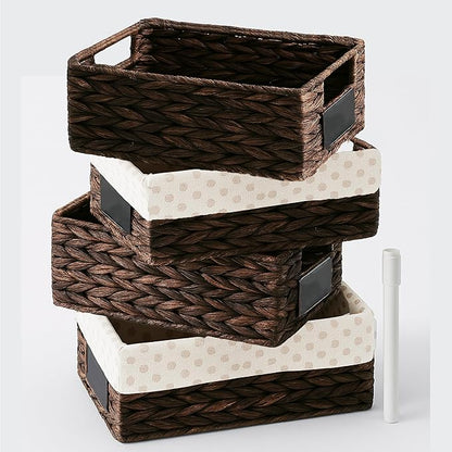 rectangular hyacinth wicker baskets with liners for storage, kitchen, laundry 12x9x5 iNCHES (Brown, 12x9x5 Inches)