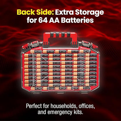 Battery Daddy Storage & Organizer Case w/Light and Tester, Stores & Protects Over 200 Batteries, Double-Sided, Clear Locking Lid, Secure Latches & Portable Handle- Black (Batteries Not Included)