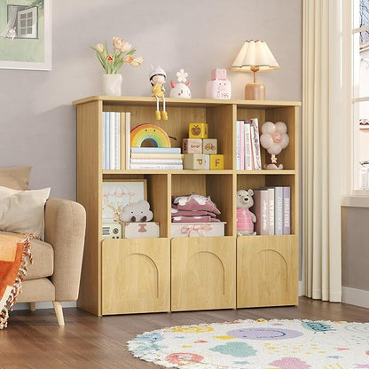 Toy Storage Organizer,Kids Bookshelf with Hidden Roller Drawer and 5 Open Cubbies,for Kid Room,Living Room,Game Room and Den