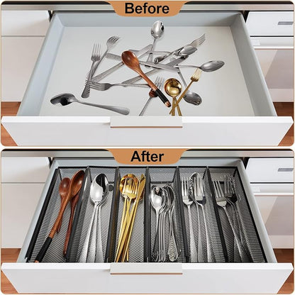 Chumia 10 Pack Silverware Drawer Organizer 9 x 3 x 2 Inch Mesh Utensil Organizer for Kitchen Drawers with Interlocking Arm for Flatware Knives Spoons Fork Cosmetic Utensil Tabletop Storage Tray