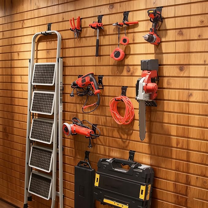 8 Pcs Slatwall Hooks, Heavy Duty Slat Wall Hangers Accessories for Garage and Retail Storage Organizers