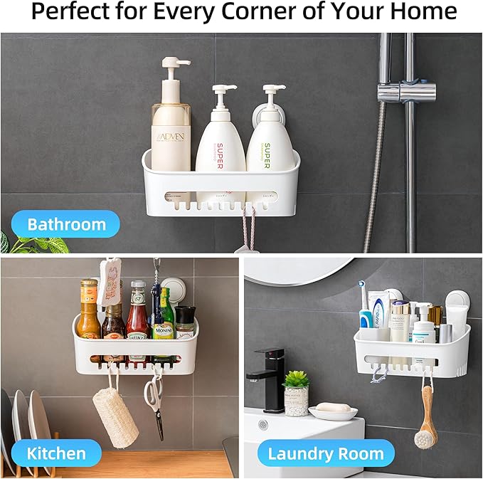 MoJoTools Shower Caddy Suction Cup Set - No-Drill Removable 3-Pack Organizer with Shower Shelf, Soap Dish, and Toothbrush Holder - Strong Suction, Waterproof, Ideal for Bathroom Organization