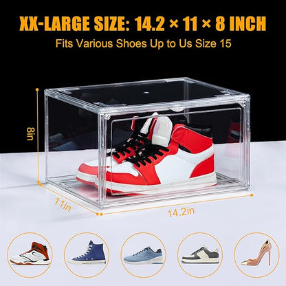 NYZE 3 Pack Acrylic Shoe Boxes Side Open, Clear Shoe Box Plastic Stackable, Shoe Storage Organizer with Magnetic Door, Shoe Display Shoe Containers with Lids Fits Up to Size 15
