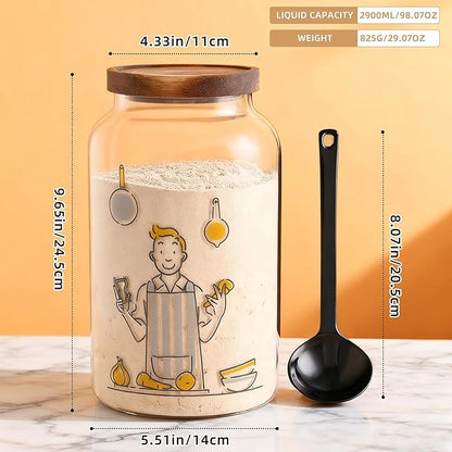 2ps Large Glass Storage jars, Flour Jars, With Airtight Bamboo Lids, Perfect For Kitchen Corners, Suitable For Storing Sugar, Coffee, Rice, and Nuts (95 FL OZ/2800 ml)