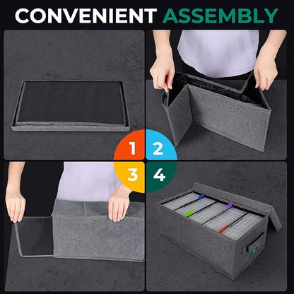 DVD Storage Box Pack of 2, Practical Movie Organizers15.75 x 8.46 x 6.3 Inch, DVD Rack with Lids and Index Labels to Hold up to 50 DVD Cases - Gray