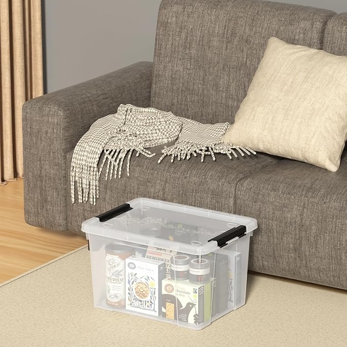 Neadas 22 Quart Plastic Clear Storage Box with Wheels, Plastic Storage Bins with Lids, Latching Bins, 4 Packs
