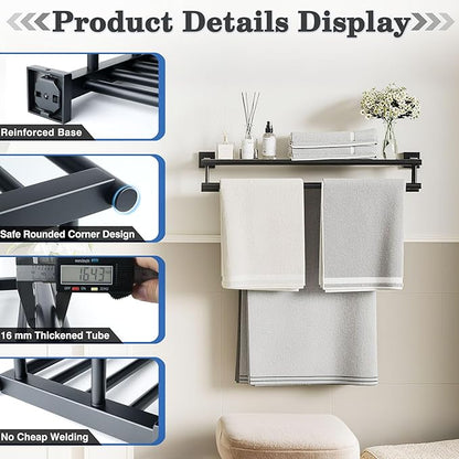 Alise Towel Rack for Bathroom Wall Mount,Double Towel Bars for Bathroom,28 Inch Bathroom Towel Holder Double Towel Bars with Shelf,SUS304 Stainless Steel Towel Hanger for Bathroom Walls,Matte Black