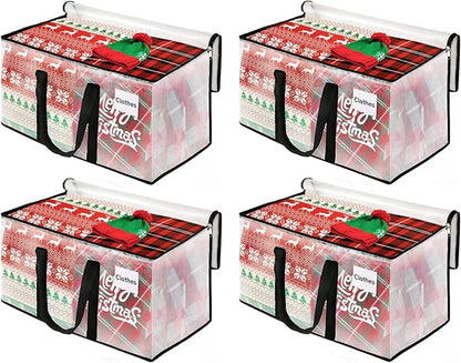BlissTotes 4-Pack Heavy Duty Extra Large Clear Moving Bags, 125L, Reinforced Handles & Tag Pocket