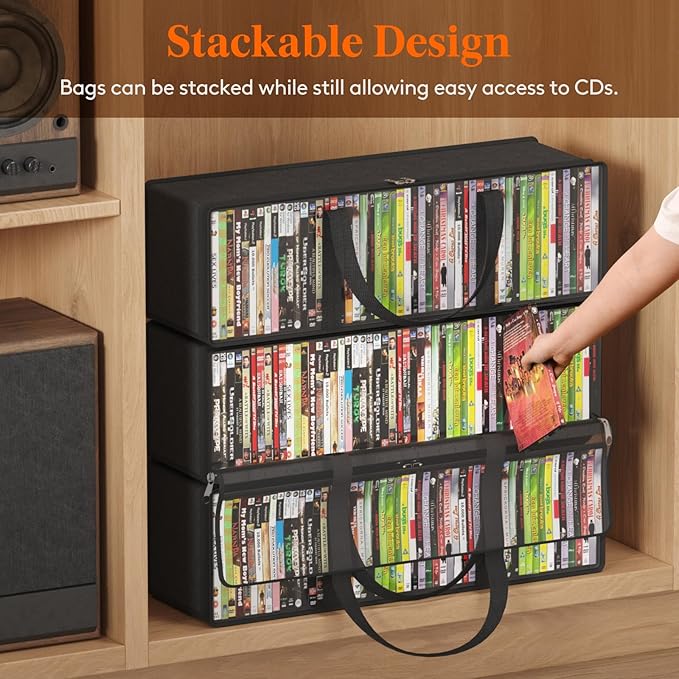 Lifewit CD Storage Bags 6 Pack, Clear PVC Plastic CD Organizer with Handles and Zipper, Media Holder for Blu Ray Disc, Movie Cases, VHS Box, Video Game Disks, Albums, Holds 300 Pcs CDs (50 Each)