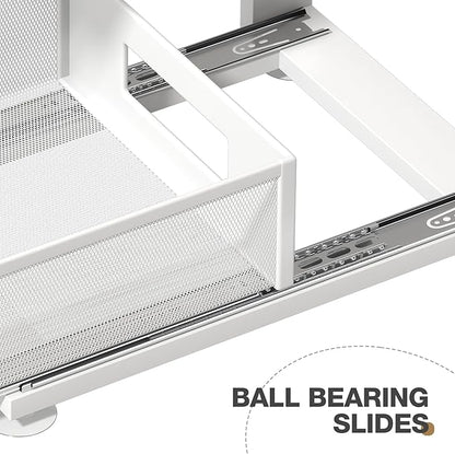 2 Pack Under Sink Organizer With Next-Gen Ball-Bearing Slides,2-Tier Pull Out Cabinet Storage,Height Adjustable Drawer Shelf for Bathroom,Kitchen,Laundry,Cabinet,Pantry(Patent Pending)