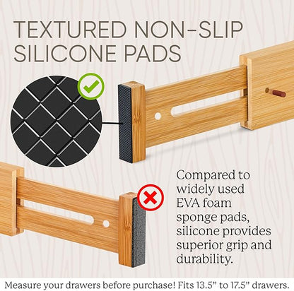 Night Tree Expandable Bamboo Drawer Dividers – Spring-Loaded Wooden Organizers for Clothes, Kitchen Utensils, Bathroom, and Dresser Drawers (13.5" to 17.5")