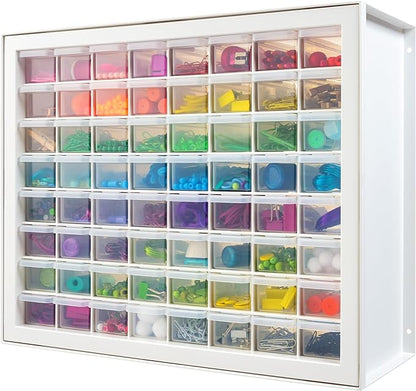 IRIS USA Bead Organizer Storage Bin Drawer Cabinet, 64-Drawer Plastic Organization Chest for Screws Bolts Nails Hardware Small Parts Electronics Charm Tools Scrapbook Art Craft Hobby Supplies - White