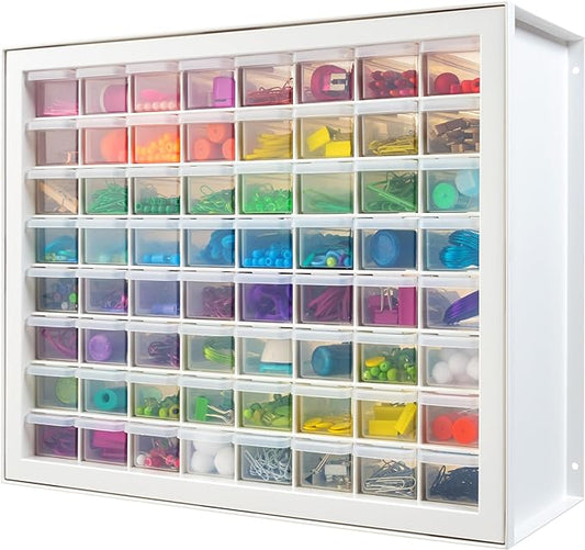 IRIS USA Bead Organizer Storage Bin Drawer Cabinet, 64-Drawer Plastic Organization Chest for Screws Bolts Nails Hardware Small Parts Electronics Charm Tools Scrapbook Art Craft Hobby Supplies - White