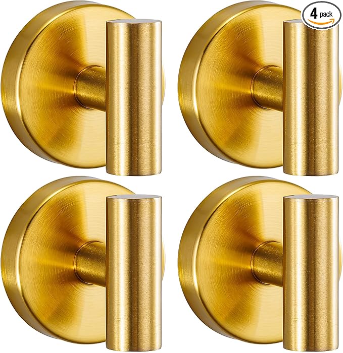 warlve Heavy Duty Reusable Suction Cup Hooks for Shower - No Drill Bathroom/Glass/Mirror/Tiles & Metal Surfaces,and Smooth Non-Porous Surfaces for Towels, Robes, Loofahs (4, Brushed Gold)
