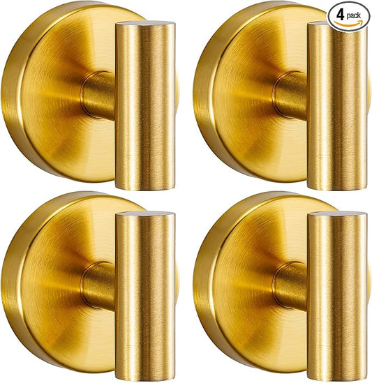 warlve Heavy Duty Reusable Suction Cup Hooks for Shower - No Drill Bathroom/Glass/Mirror/Tiles & Metal Surfaces,and Smooth Non-Porous Surfaces for Towels, Robes, Loofahs (4, Brushed Gold)