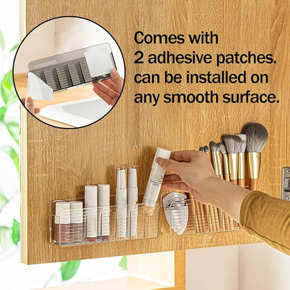 MORNITE Bathroom Medicine Cabinet Organizer Set, Small Narrow Compact Shelves Holder Compartments for Lipstick, Facial Mask, 2 Pcs Trays for Cabinet Wall, Vanity - Clear