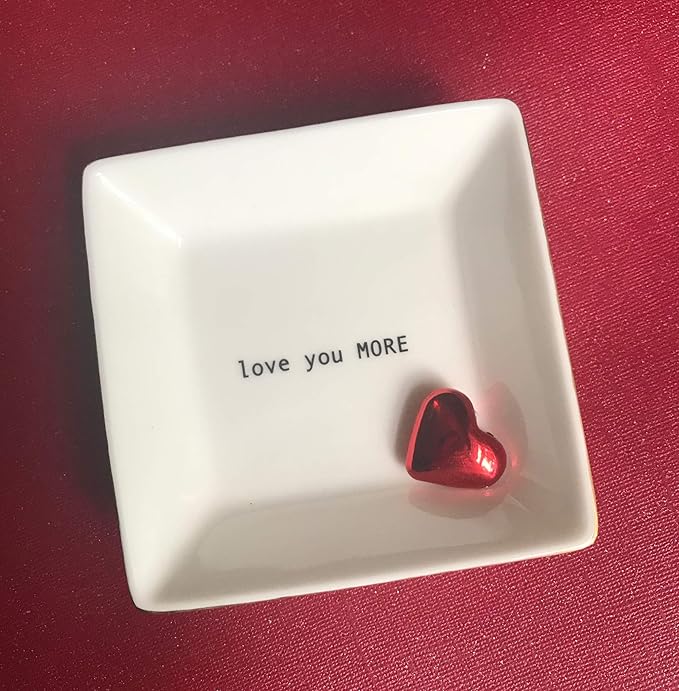 Simply Charmed Love You More Valentine's Day Gift | Husband and Wife Ring Dish | Jewelry Ring Holder | Elegant Trinket Tray Organizer Dish | Gift for Loved One