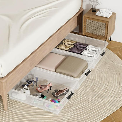 Minekkyes 3 Packs 50 QT Plastic Under Bed Storage Bins with LatchLids, Underbed Storage Containers with Wheels for Closet Organizers