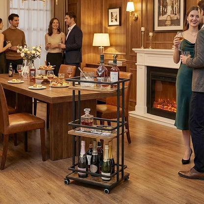 Bar Carts for The Home with Wheels, 3 Tier Beverage Bar Cart with Storage Shelves, Coffee Bar Cabinet for Your Home Entertainment