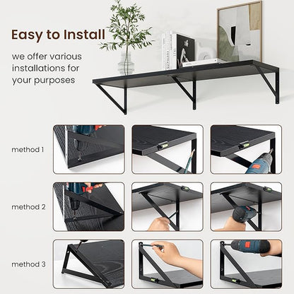 Axeman 30 Inch Floating Shelves | 10 Inch Deep Black Wall Shelves Set of 2 | 30" W x 10" D Black Wood Floating Shelves for Living Room Bathroom Kitchen