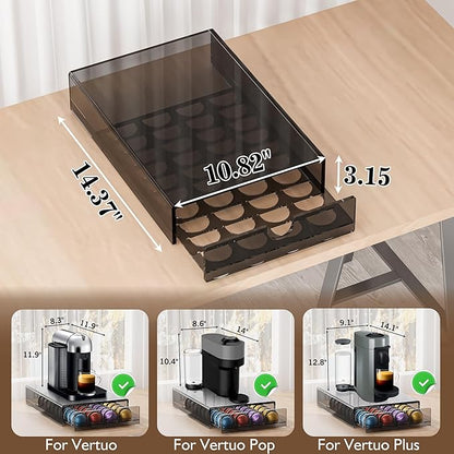 BXINREDA Acrylic Coffee Pod Organizer for Nespresso Vertuo Pod Holder 40 Pods transparent black Vertuo Pod Storage Drawer (1 Tier)