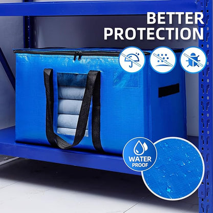 TAILI Extra Large Moving Bags, 10 Pack Blue Heavy Duty Totes for Storage with Visible Window, Wrap Around Handles, Storage Bags for Space Saving, Alternative to Moving Boxes