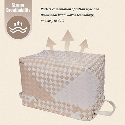 BROWNLILY Handwoven Clothes Basket Laundry Hampers Large Wicker Storage Baskets for Shelves Blankets Closet Storage Bins Car Bedroom Bathroom Organizers and Storage (Pack of 4, Khaki & Ivory White)