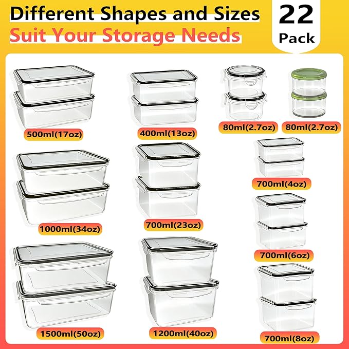 GEIKR 44 PCS Plastic Food Storage Containers with Lids Airtight, BPA-Free Leakproof Meal Prep Containers Reusable,Microwave & Dishwasher & Freezer Safe,Includes Labels & Pen