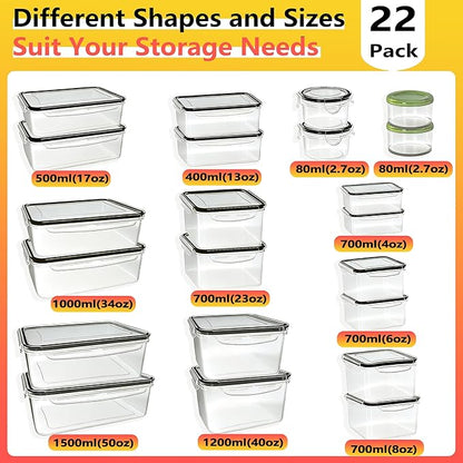 GEIKR 44 PCS Plastic Food Storage Containers with Lids Airtight, BPA-Free Leakproof Meal Prep Containers Reusable,Microwave & Dishwasher & Freezer Safe,Includes Labels & Pen