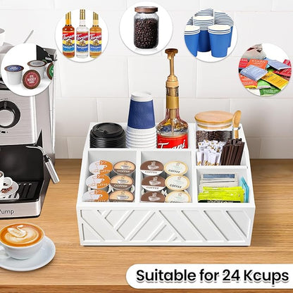 ugiftt Coffee Station Organizer for Counter, Wood Pods Holder Storage Basket, Tea Condiment Storage Organizer, Rustic Coffee Bar Decor for Accessories Organizer