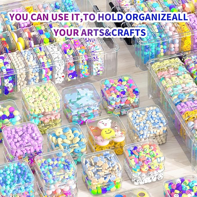 Bead Organizer Box 90 Pcs, 3-Tier Large Capacity Stackable Bead Storage Containers, Portable Plastic Craft Organizers for Jewelry Making, Bracelets, DIY, Nail Art Charms