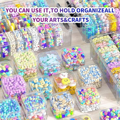 Bead Organizer Box 90 Pcs, 3-Tier Large Capacity Stackable Bead Storage Containers, Portable Plastic Craft Organizers for Jewelry Making, Bracelets, DIY, Nail Art Charms